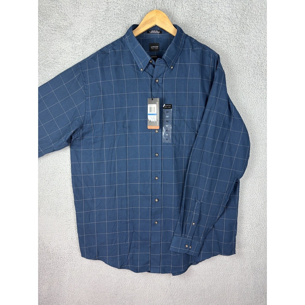 Arrow Men Shirt XLT Blue Check Heritage Twill Long Sleeve Button Down AMHT-1033